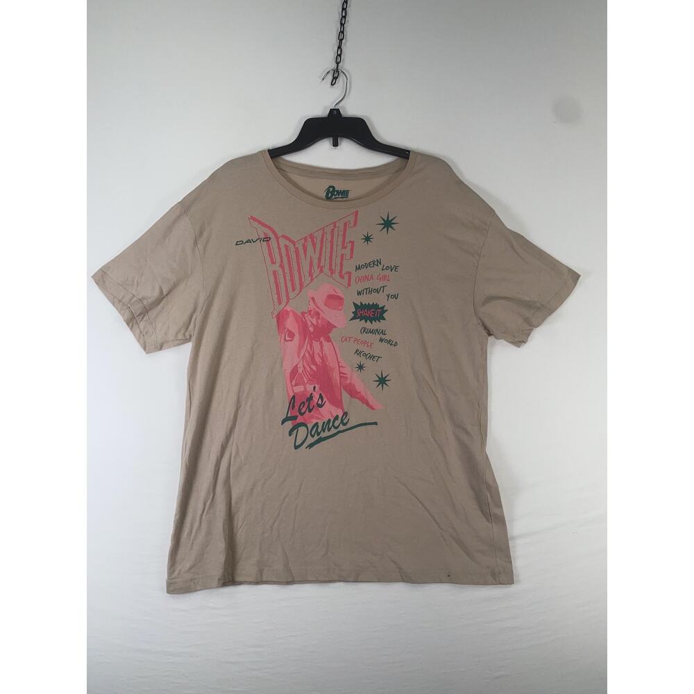 Bowie Shirt Mens Large Beige Let's Dance Graphic Tee T-Shirt Rock Band Music